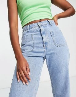 Urban Revivo Pocket Front Wide Leg Jeans In Blue For Women -Urban Revivo Sales unnamed file 901