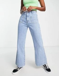 Urban Revivo Pocket Front Wide Leg Jeans In Blue For Women -Urban Revivo Sales unnamed file 902