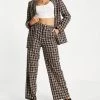 Urban Revivo Check Print Flare Trousers In Khaki For Women -Urban Revivo Sales unnamed file 924