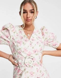 Urban Revivo Short Sleeve Mini Dress In Pink Floral Print For Women Multi -Urban Revivo Sales unnamed file 93