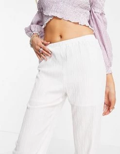 Urban Revivo Plisse Wide Leg Trousers In Off White For Women -Urban Revivo Sales unnamed file 966